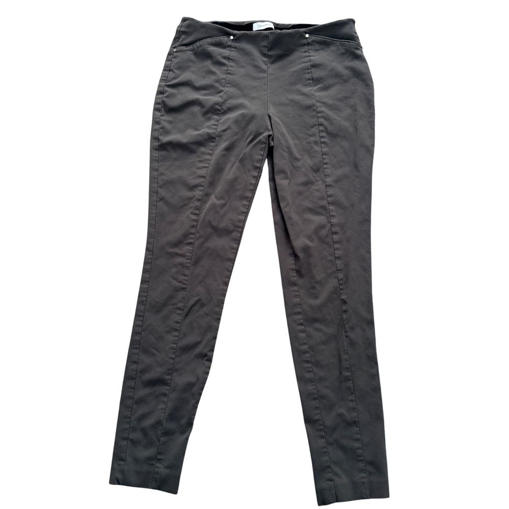 Calvin Klein Pull On Ankle Pants Womens‎ Medium Taupe Slim Leg Seamed Trousers